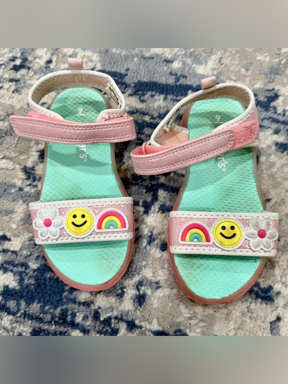 Carter's Pink Sandals with Rainbow & Smiley Charms